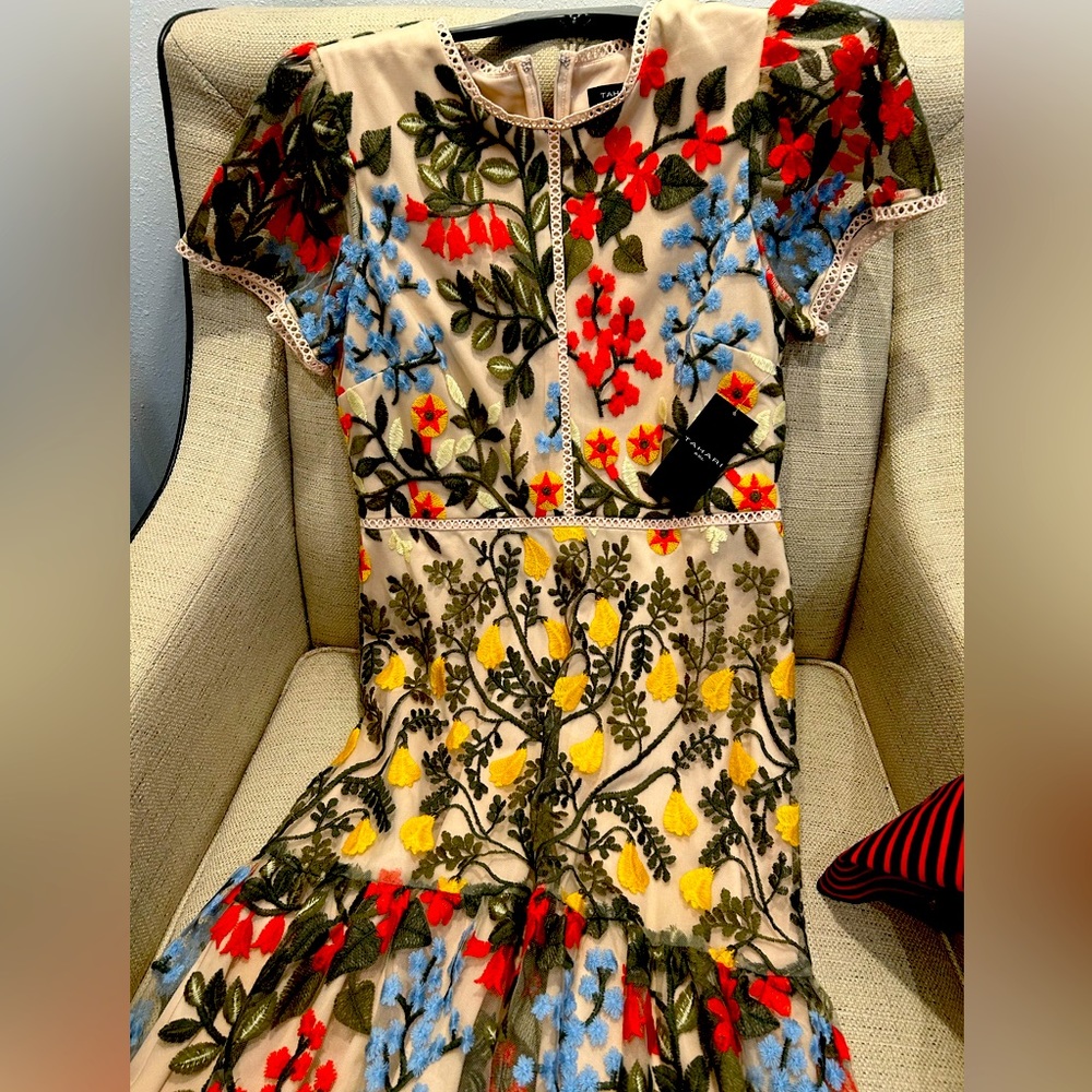 Tahari Kats, leave women’s floral embroidered dress